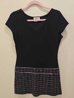 BYER TOO Black Top with Tweed Hem